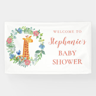 Baby Shower Giraffe Floral Wreath Personalized Banner