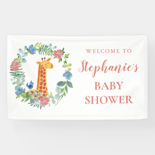 Baby Shower Giraffe Floral Wreath Personalized Banner