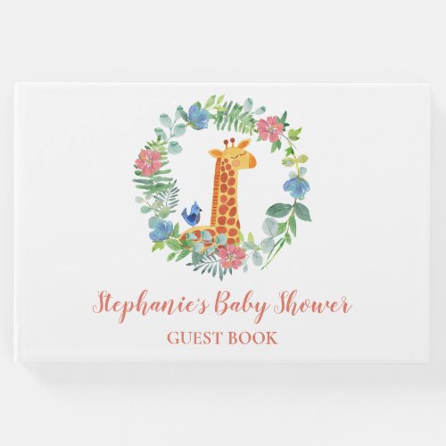 Baby Shower Giraffe  Floral Wreath Personalized Guest Book