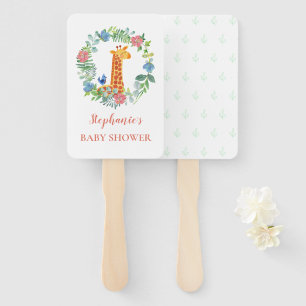 Baby Shower Giraffe Floral Wreath Personalized Hand Fan