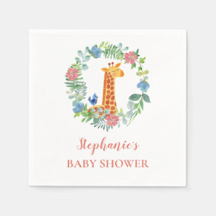 Baby Shower Giraffe Floral Wreath Personalized Napkins