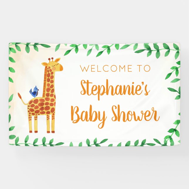 Baby Shower Giraffe Greenery Welcome Banner (Horizontal)
