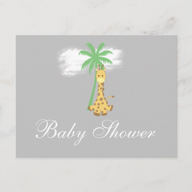Baby Shower Giraffe on silver grey invitations (Front)