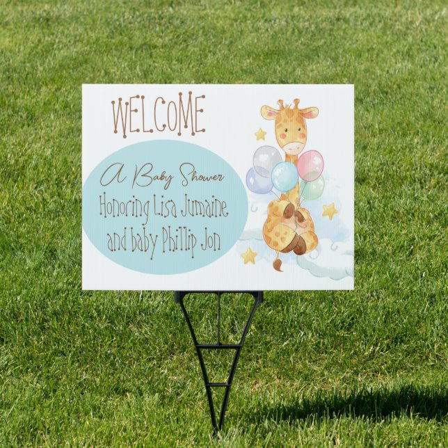 Baby Shower Giraffe Welcome Yard Sign (Insitu)