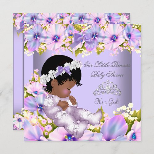 Baby Shower Girl African American Purple Princess Invitation