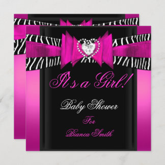 Baby Shower Girl Baby Hot Pink Black Zebra Invitation