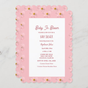 Baby Shower Girl Baby In Bloom Floral Pattern Pink Invitation