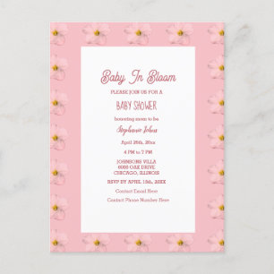 Baby Shower Girl Baby In Bloom Floral Pattern Pink Postcard