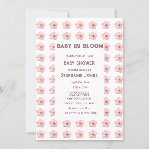 Baby Shower Girl Baby In Bloom Pink Floral Trendy Invitation