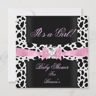 Baby Shower Girl Baby Pink Black White Cow Print Invitation