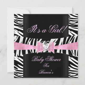 Baby Shower Girl Baby Pink Black White Zebra Invitation