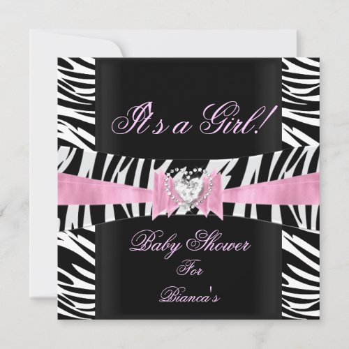 Baby Shower Girl Baby Pink Black White Zebra Announcement