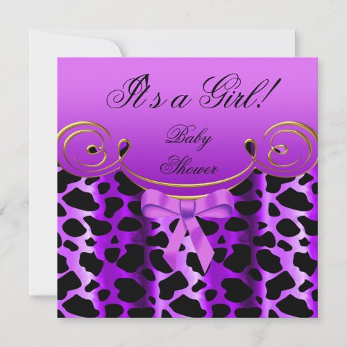 Baby Shower Girl Baby Purple Black Animal Print Custom Announcement