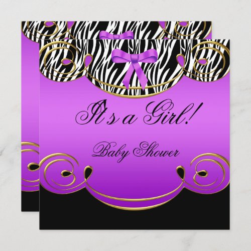 Baby Shower Girl Baby Purple Black Zebra Invitation