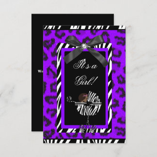 Baby Shower Girl Baby Purple Black Zebra Invitation