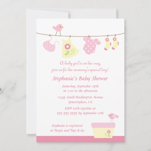 Baby shower girl birds laundry party invitation