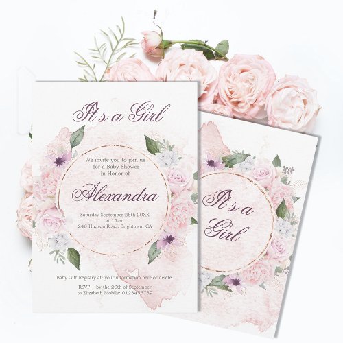 Baby Shower Girl Blush Pink Floral Invitation