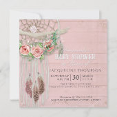 Baby Shower Girl BOHO Dream Catcher Wood Feather Invitation (Front)