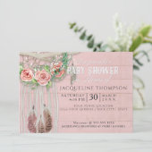 Baby Shower Girl BOHO Dream Catcher Wood Floral Invitation (Standing Front)