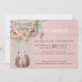 Baby Shower Girl BOHO Dream Catcher Wood Floral Invitation (Front)