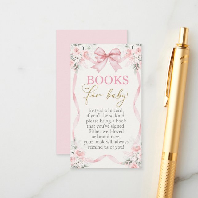 Baby Shower Girl Books for Baby Card with bow (Front/Back In Situ)