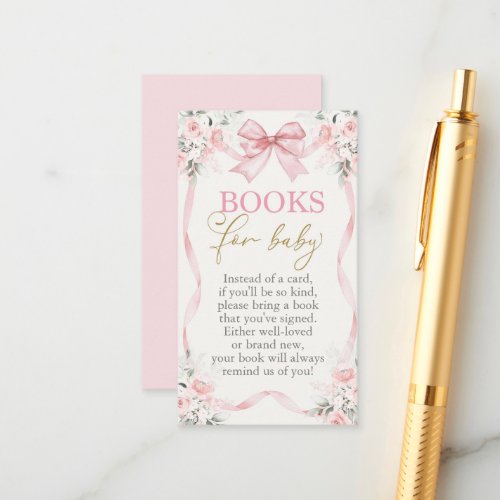Baby Shower Girl Books for Baby Card with bow