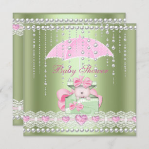 Baby Shower Girl Boy Baby Pink Mint Umbrella Pearl Invitation