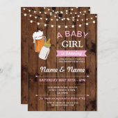 Baby Shower Girl Brewing Beer Pink BBQ Wood Invite (Front/Back)