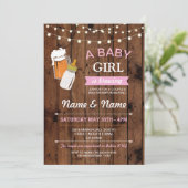Baby Shower Girl Brewing Beer Pink BBQ Wood Invite (Standing Front)