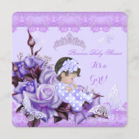 Baby Shower Girl Butterfly Lilac Brown Haired Baby Invitation