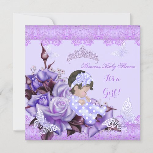 Baby Shower Girl Butterfly Lilac Brown Haired Baby Invitation