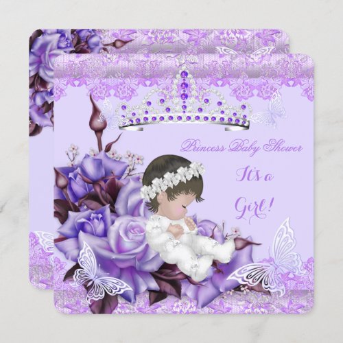 Baby Shower Girl Butterfly Lilac Lavender Rose Invitation