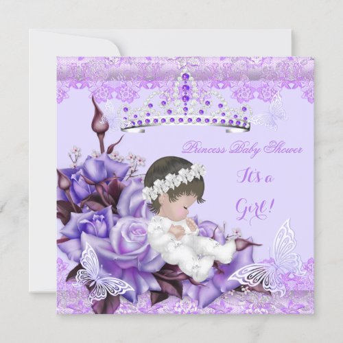 Baby Shower Girl Butterfly Lilac Lavender Rose Invitation