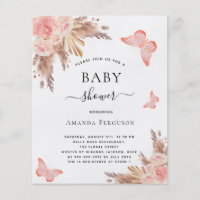 Baby shower girl butterfly pampas blush budget flyer