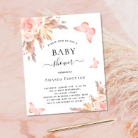 Baby shower girl butterfly pampas blush budget flyer