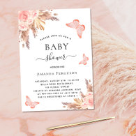 Baby shower girl butterfly pampas grass blush invitation