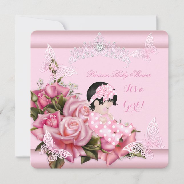 Baby Shower Girl Butterfly Pink Rose Baby 3 Invitation (Front)