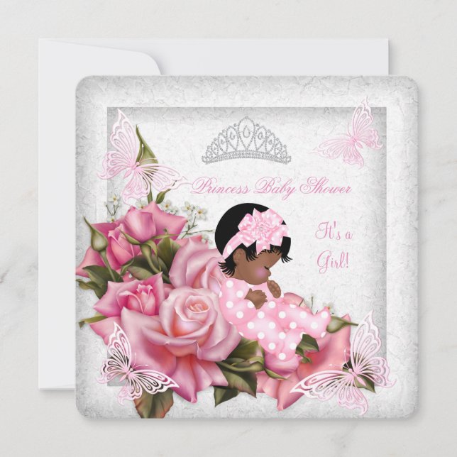 Baby Shower Girl Butterfly Pink Rose Baby AA Invitation (Front)