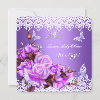 Baby Shower Girl Butterfly Purple Pink Lilac Roses Invitation
