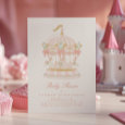 Baby Shower Girl Carousel Fairytale Bows Pink Invitation