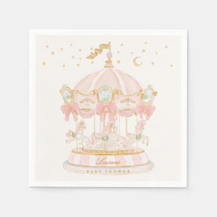 Baby Shower Girl Carousel Fairytale Bows Pink Napkins