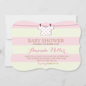 Baby Shower Girl Clothesline Invitations by ThreeFoursDesign at Zazzle