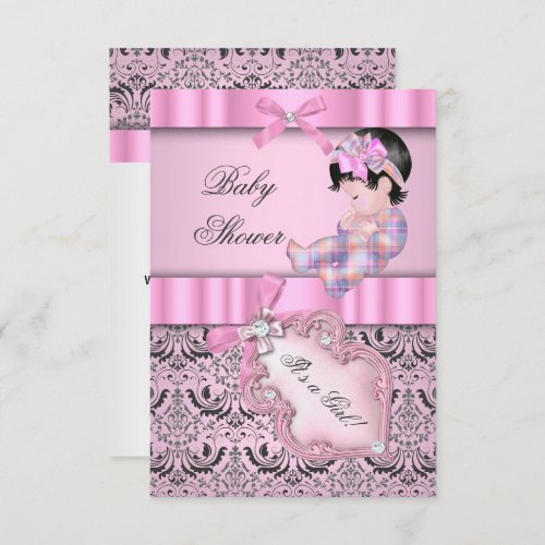 Baby Shower Girl Damask Pink Gray Invitation