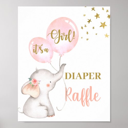 Baby Shower Girl Elephant Diaper Raffle sign