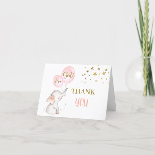 Baby Shower Girl Elephant foldable  Thank You Card