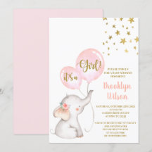 Baby Shower Girl Elephant Invitation