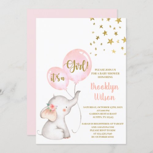 Baby Shower Girl Elephant Invitation