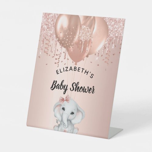 Baby Shower girl elephant rose gold balloons  Pedestal Sign