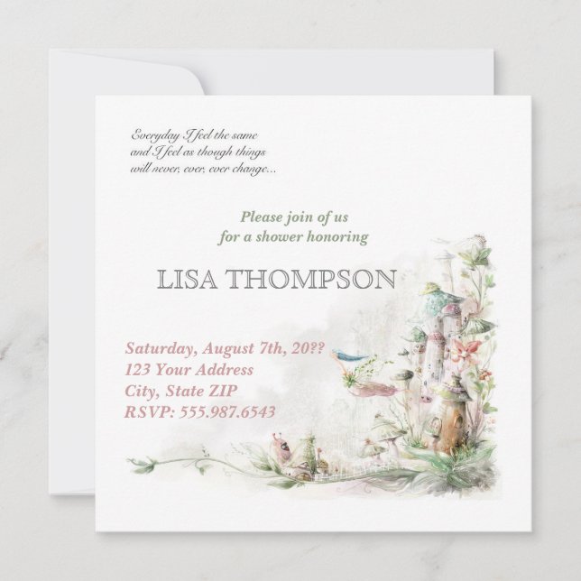 Baby Shower GIRL Fairytale Forest Cute Card (Front)