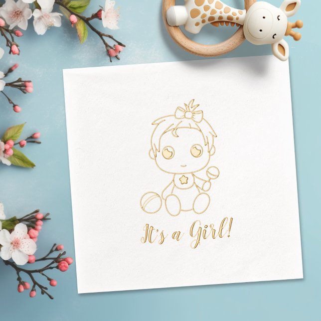 Baby Shower Girl Gender Reveal Foil Napkins (Creator Uploaded)